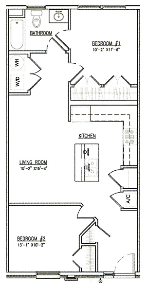 Two Bedroom / One Bath - 840-863 Sq.Ft.*