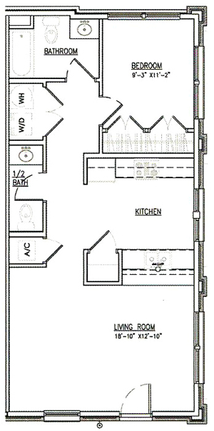 One Bedroom / One and 1/2 Bath - 845 Sq.Ft.*